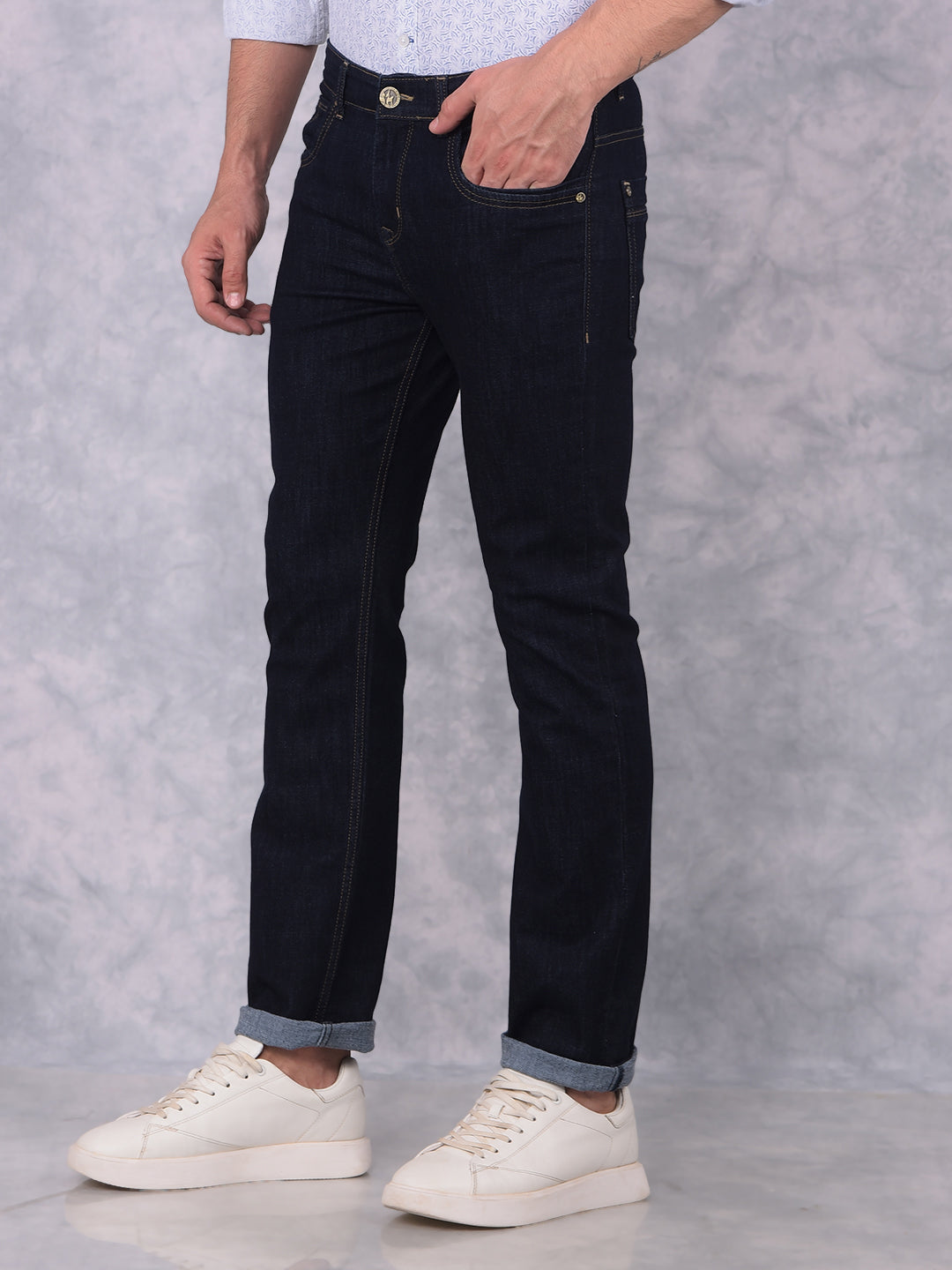 Navy Blue Straight Jeans-Men Jeans-Crimsoune Club