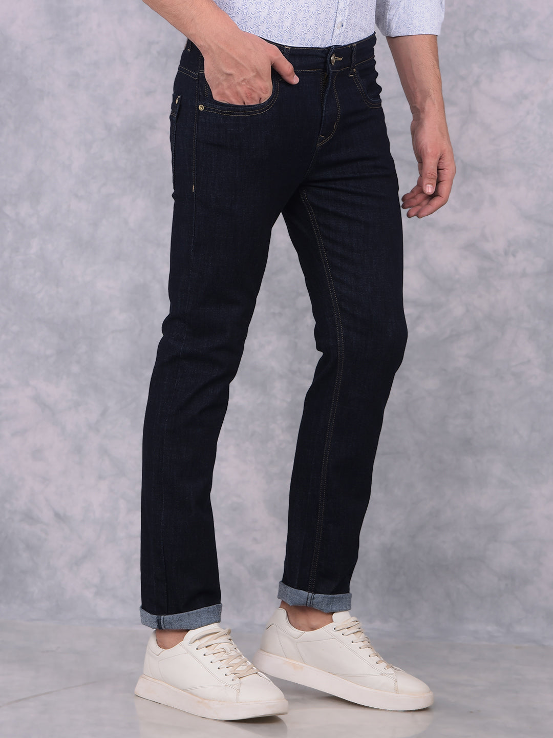 Navy Blue Straight Jeans-Men Jeans-Crimsoune Club