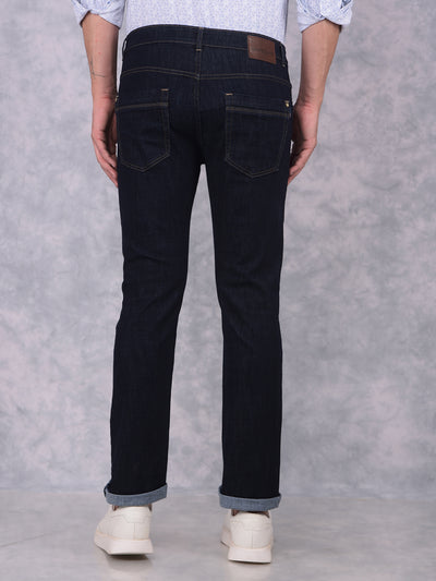 Navy Blue Straight Jeans-Men Jeans-Crimsoune Club