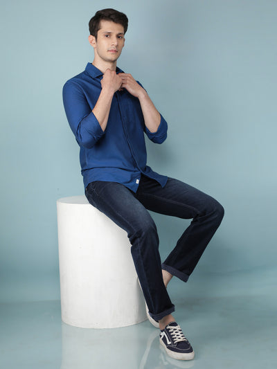 Navy Blue Straight Jeans-Men Jeans-Crimsoune Club