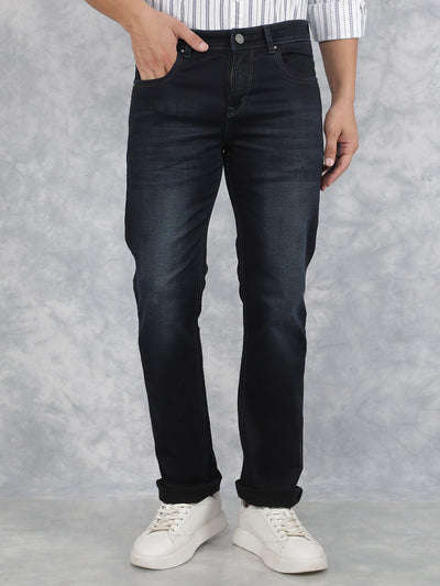 Navy Blue Straight Jeans-Men Jeans-Crimsoune Club