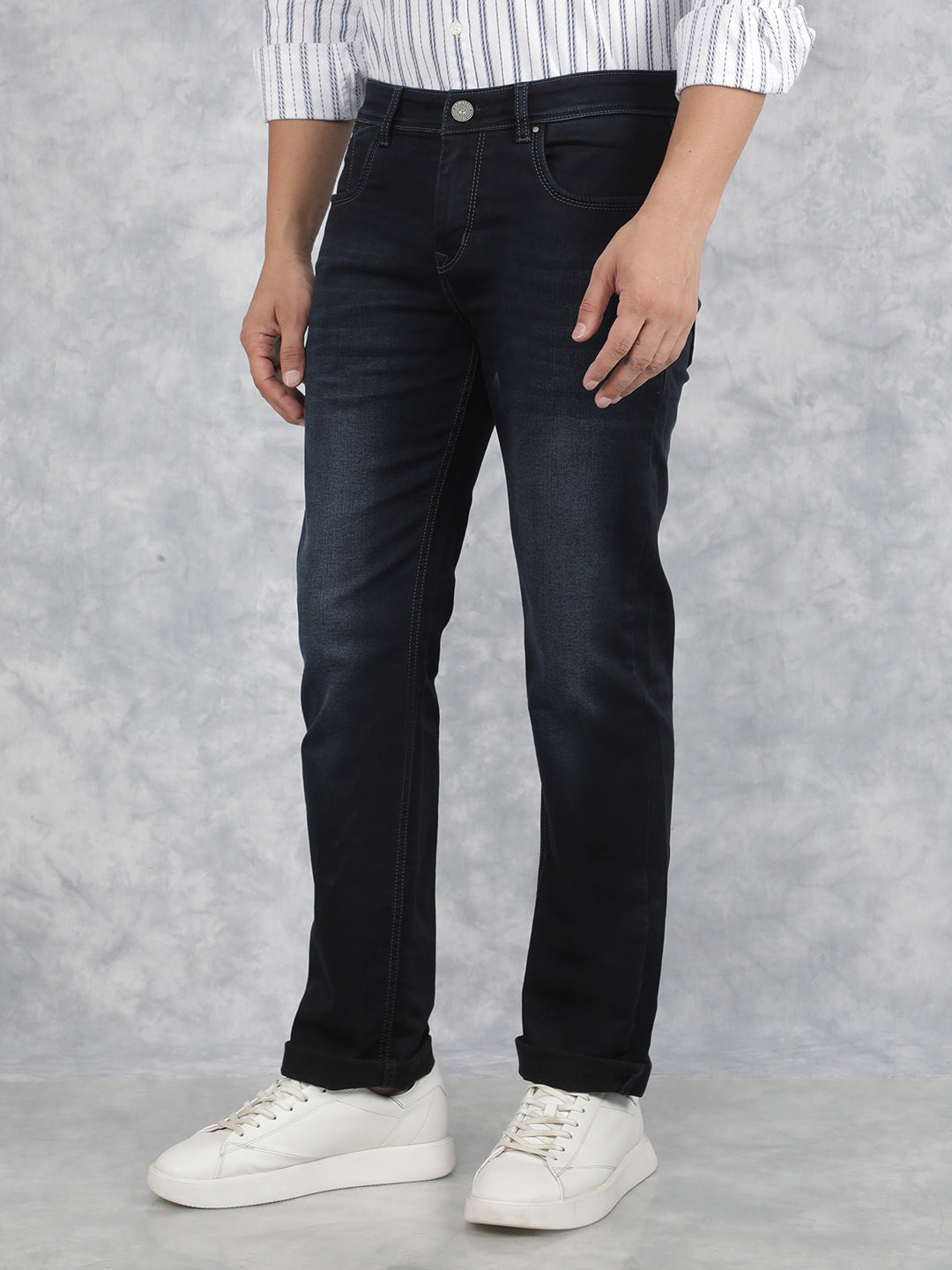 Navy Blue Straight Jeans-Men Jeans-Crimsoune Club