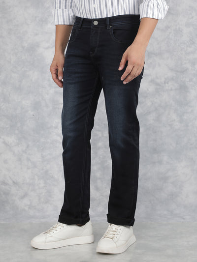 Navy Blue Straight Jeans-Men Jeans-Crimsoune Club