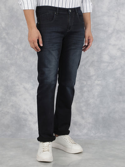 Navy Blue Straight Jeans-Men Jeans-Crimsoune Club