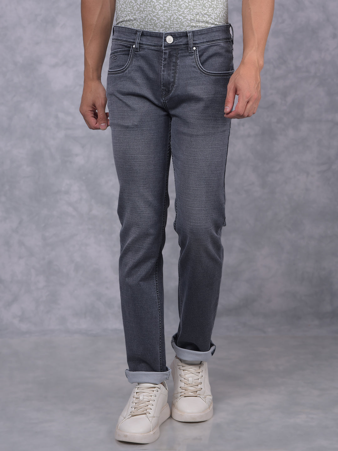 Grey Straight Jeans-Men Jeans-Crimsoune Club