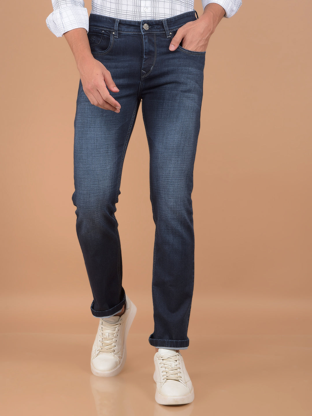 Navy Blue Straight Jeans-Men Jeans-Crimsoune Club