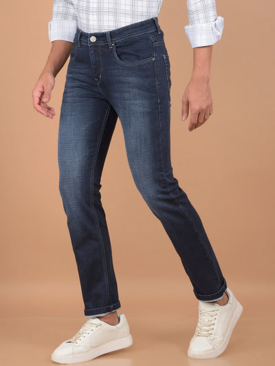 Navy Blue Straight Jeans-Men Jeans-Crimsoune Club