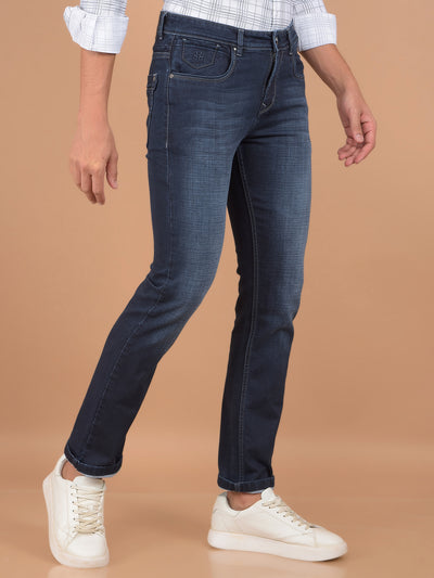 Navy Blue Straight Jeans-Men Jeans-Crimsoune Club