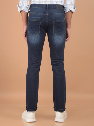 Navy Blue Straight Jeans-Men Jeans-Crimsoune Club