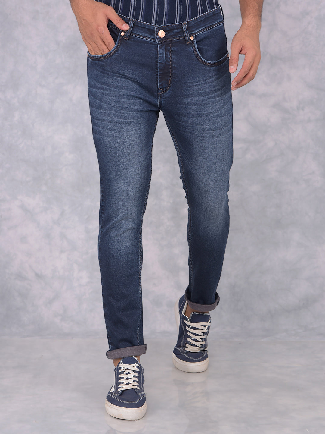 Navy Blue Skinny Jeans-Men Jeans-Crimsoune Club