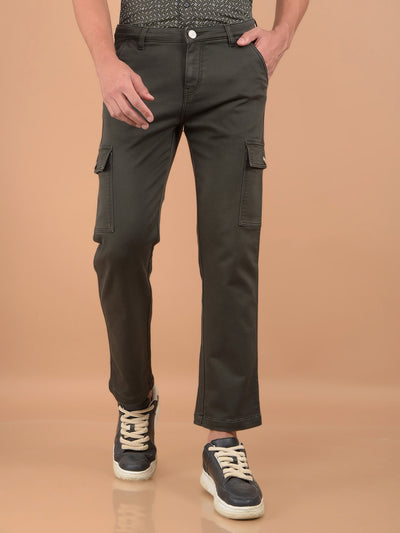 Olive Loose Fit Cargo Jeans-Men Jeans-Crimsoune Club