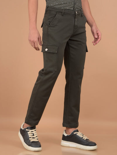 Olive Loose Fit Cargo Jeans-Men Jeans-Crimsoune Club