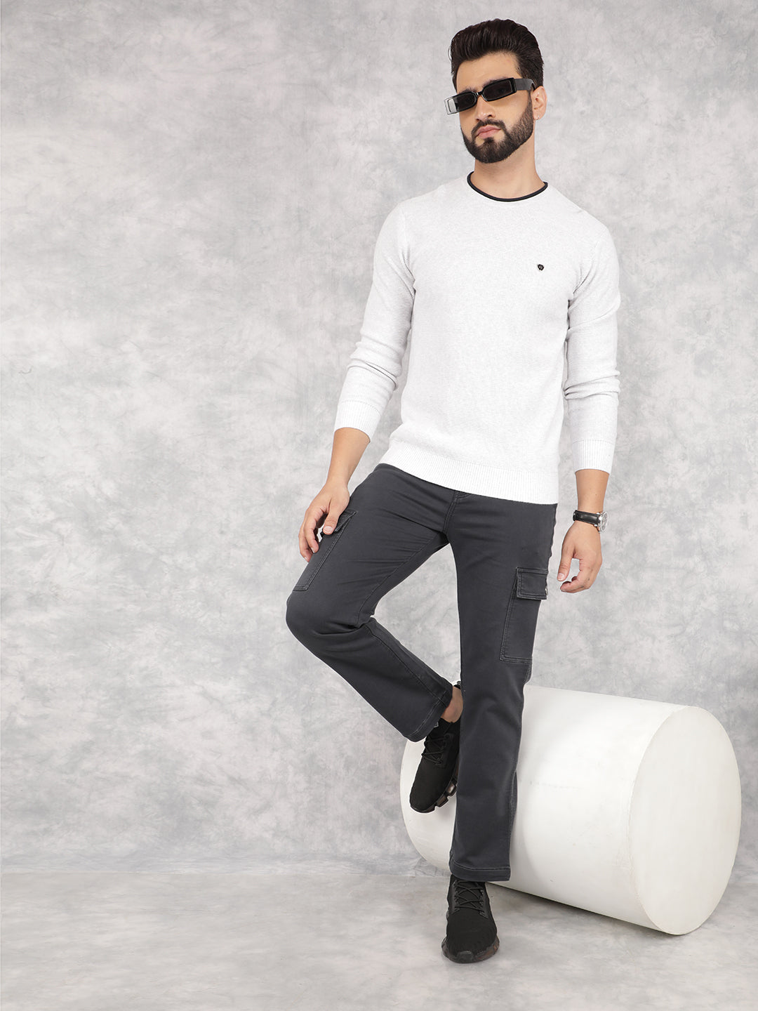 Grey Cargo Jeans-Men Jeans-Crimsoune Club