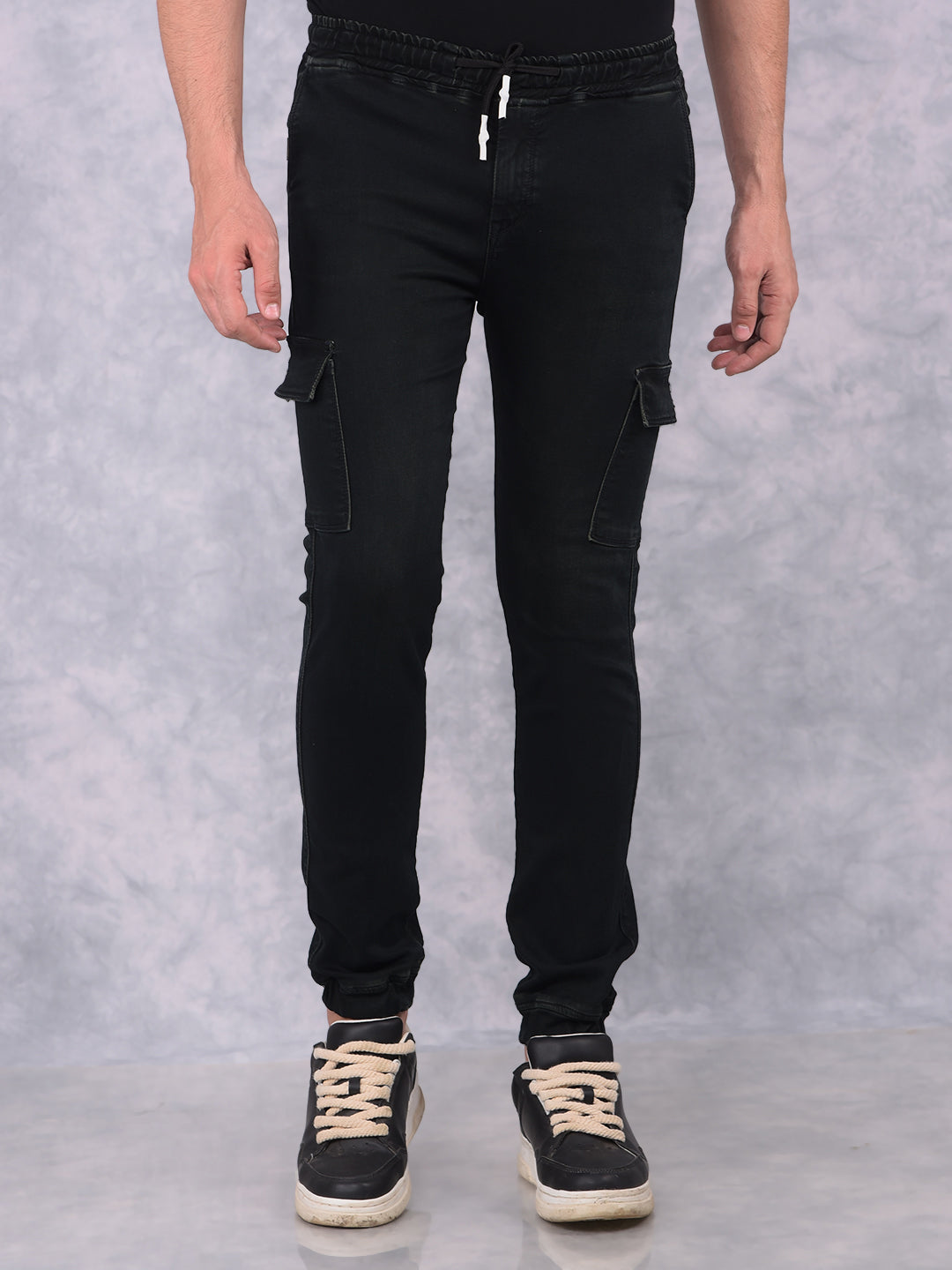 Black Cargo Joggers-Men Jeans-Crimsoune Club