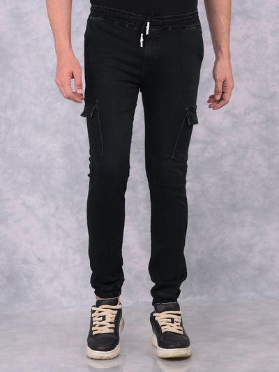 Black Cargo Joggers-Men Jeans-Crimsoune Club