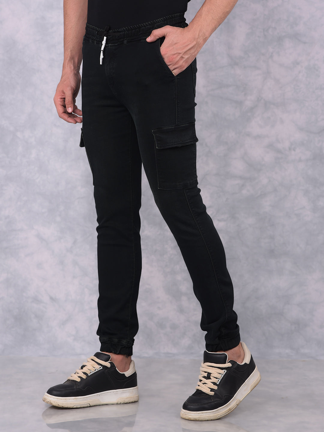 Black Cargo Joggers-Men Jeans-Crimsoune Club