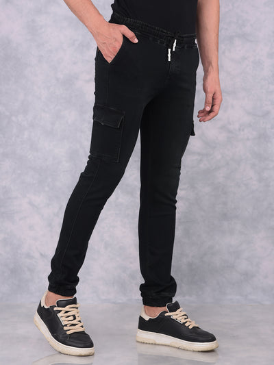 Black Cargo Joggers-Men Jeans-Crimsoune Club