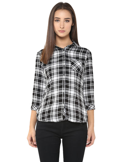 Black Checked Shirt-Women Shirts-Crimsoune Club