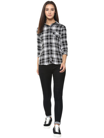 Black Checked Shirt-Women Shirts-Crimsoune Club