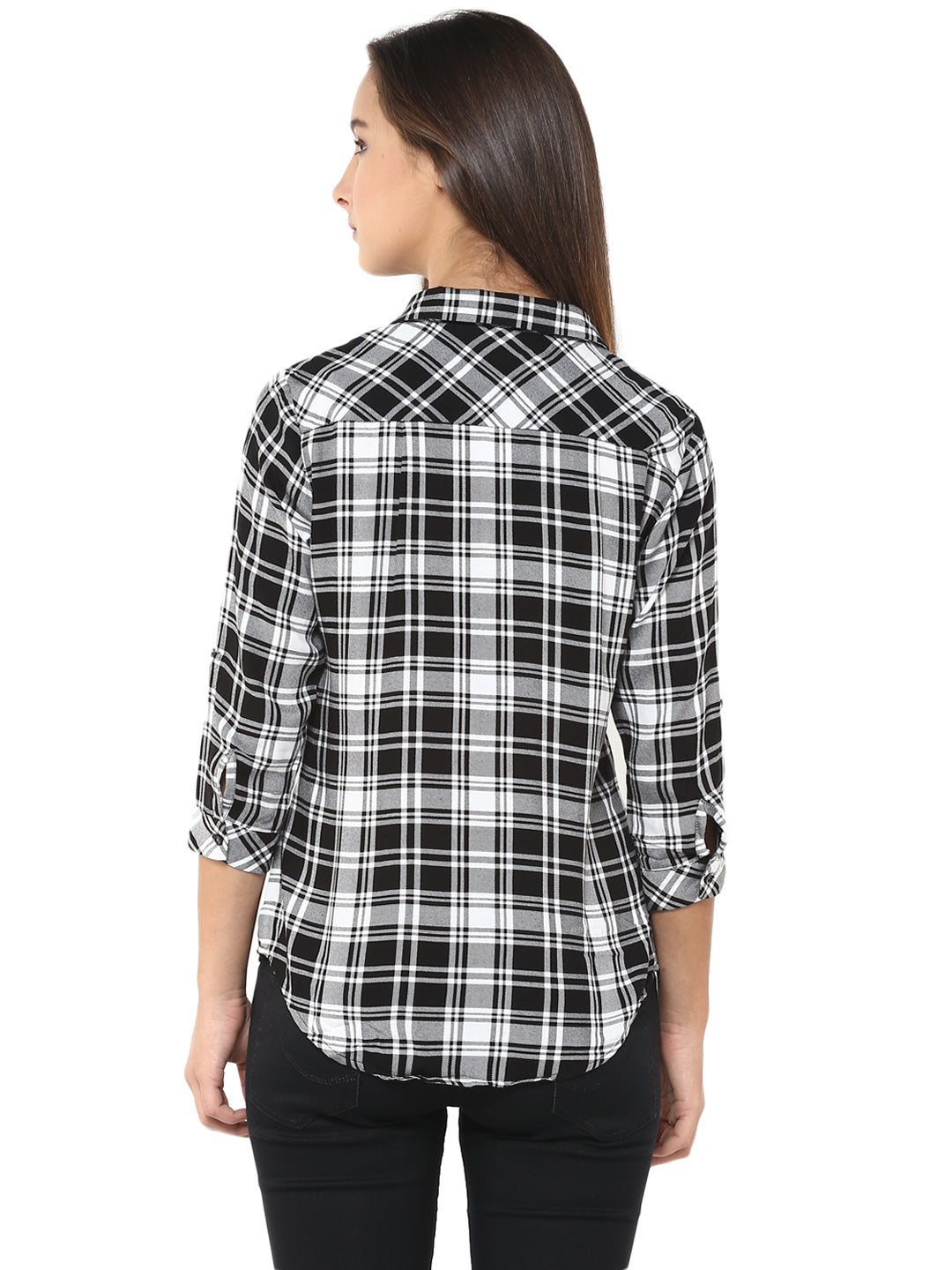 Black Checked Shirt-Women Shirts-Crimsoune Club