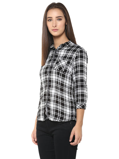 Black Checked Shirt-Women Shirts-Crimsoune Club