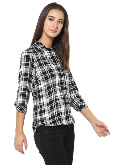 Black Checked Shirt-Women Shirts-Crimsoune Club