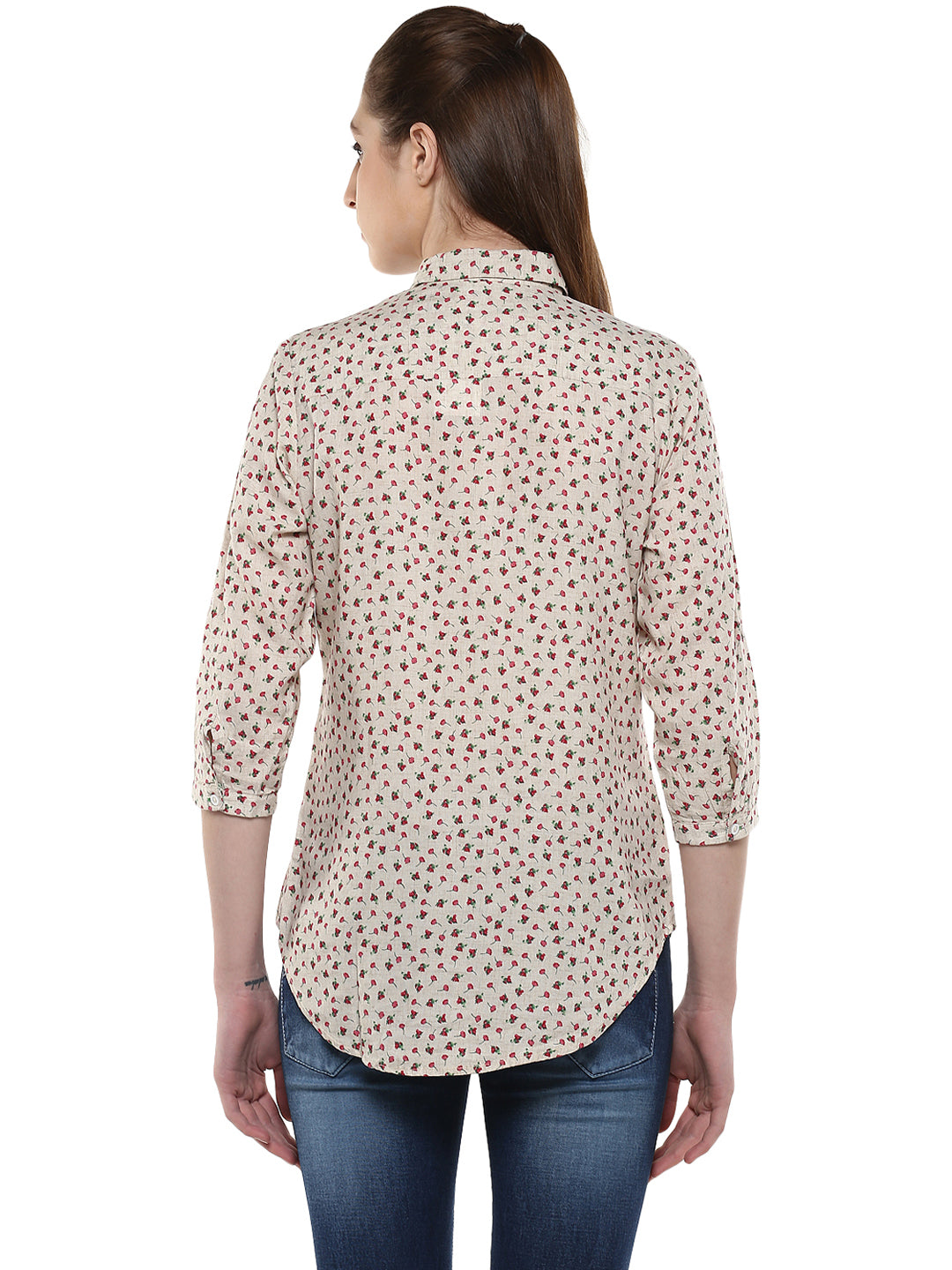 Beige Floral Printed Shirt-Women Shirts-Crimsoune Club