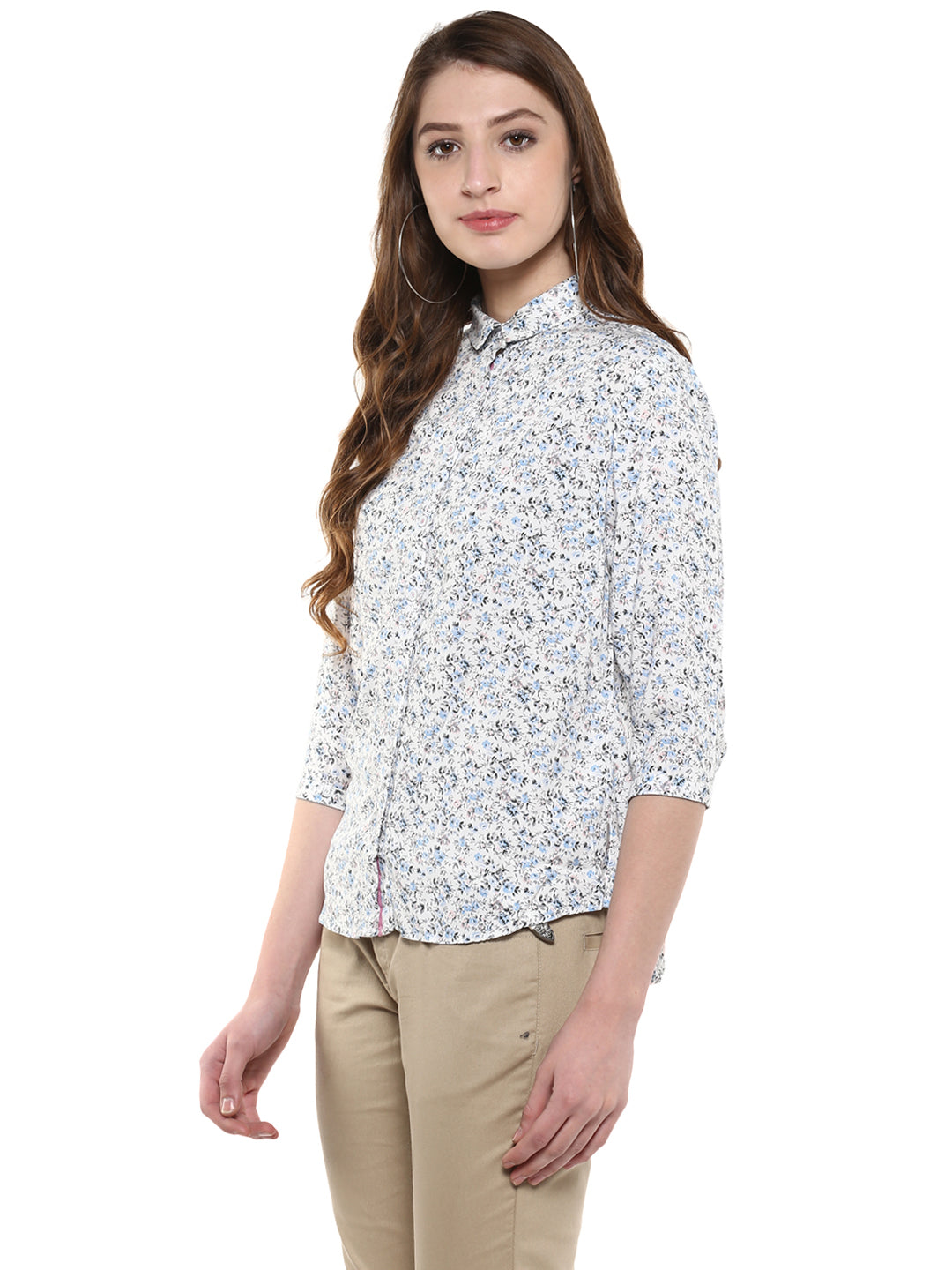 White Floral Printed Shirt-Women Shirts-Crimsoune Club