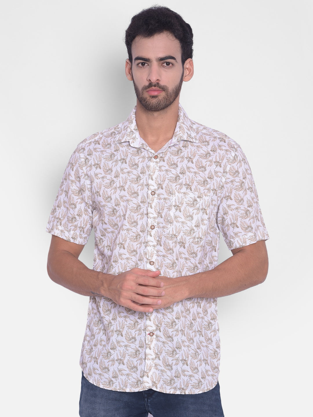 White Floral Shirt-Mens Shirts-Crimsoune Club