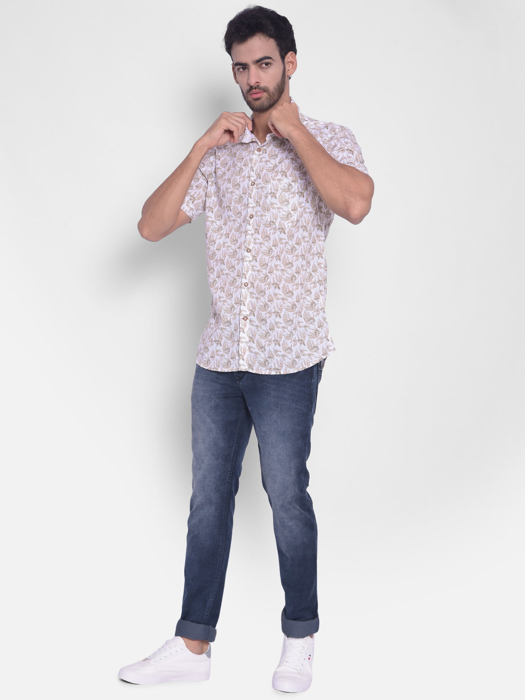 White Floral Shirt-Mens Shirts-Crimsoune Club