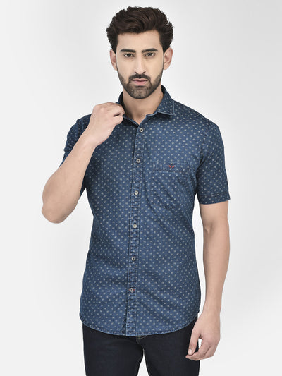 Navy Blue Printed Shirt-Men Shirts-Crimsoune Club