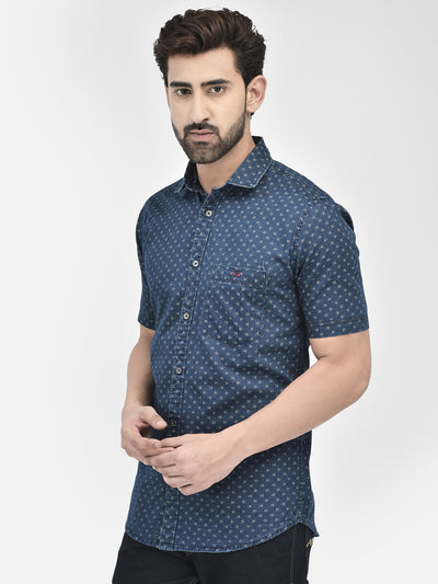 Navy Blue Printed Shirt-Men Shirts-Crimsoune Club