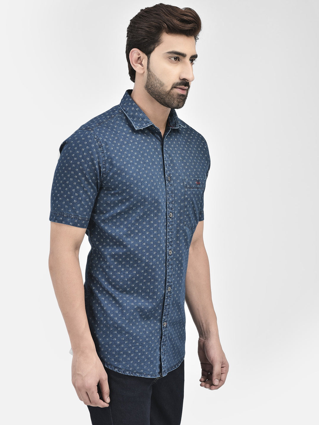 Navy Blue Printed Shirt-Men Shirts-Crimsoune Club