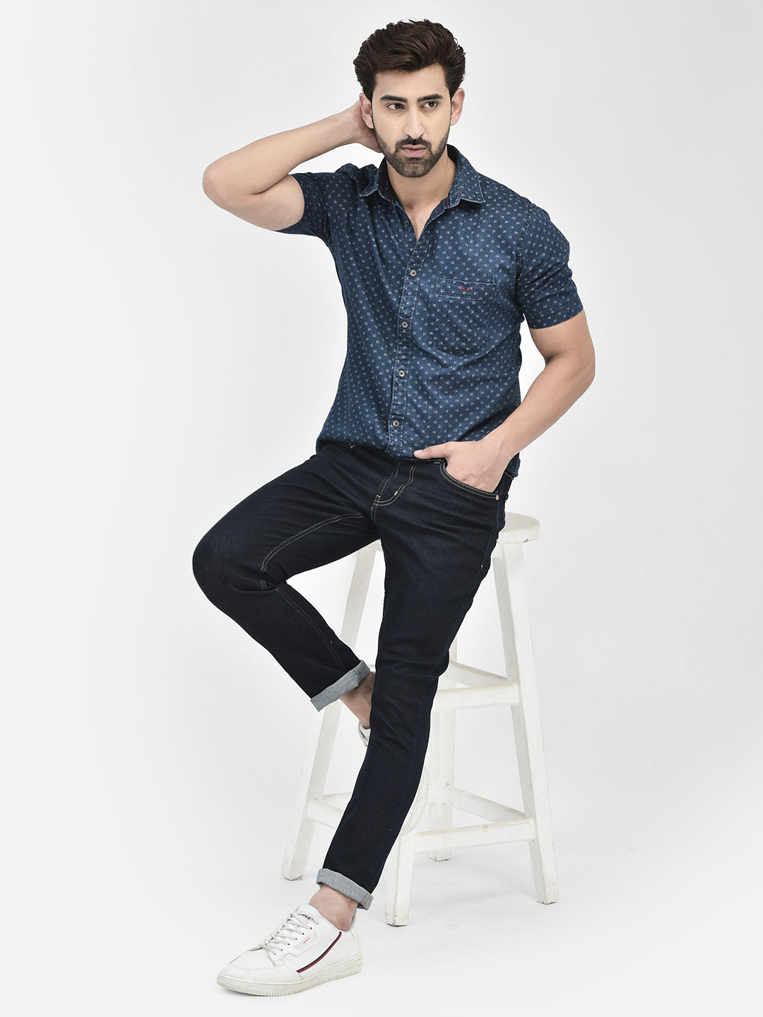 Navy Blue Printed Shirt-Men Shirts-Crimsoune Club