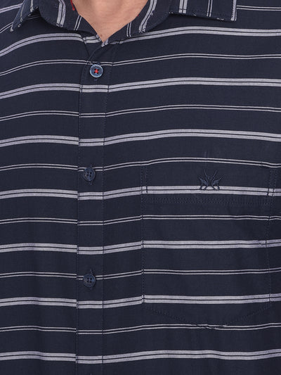 Navy Blue Striped Shirt-Mens Shirts-Crimsoune Club