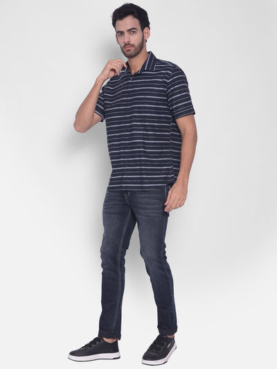 Navy Blue Striped Shirt-Mens Shirts-Crimsoune Club