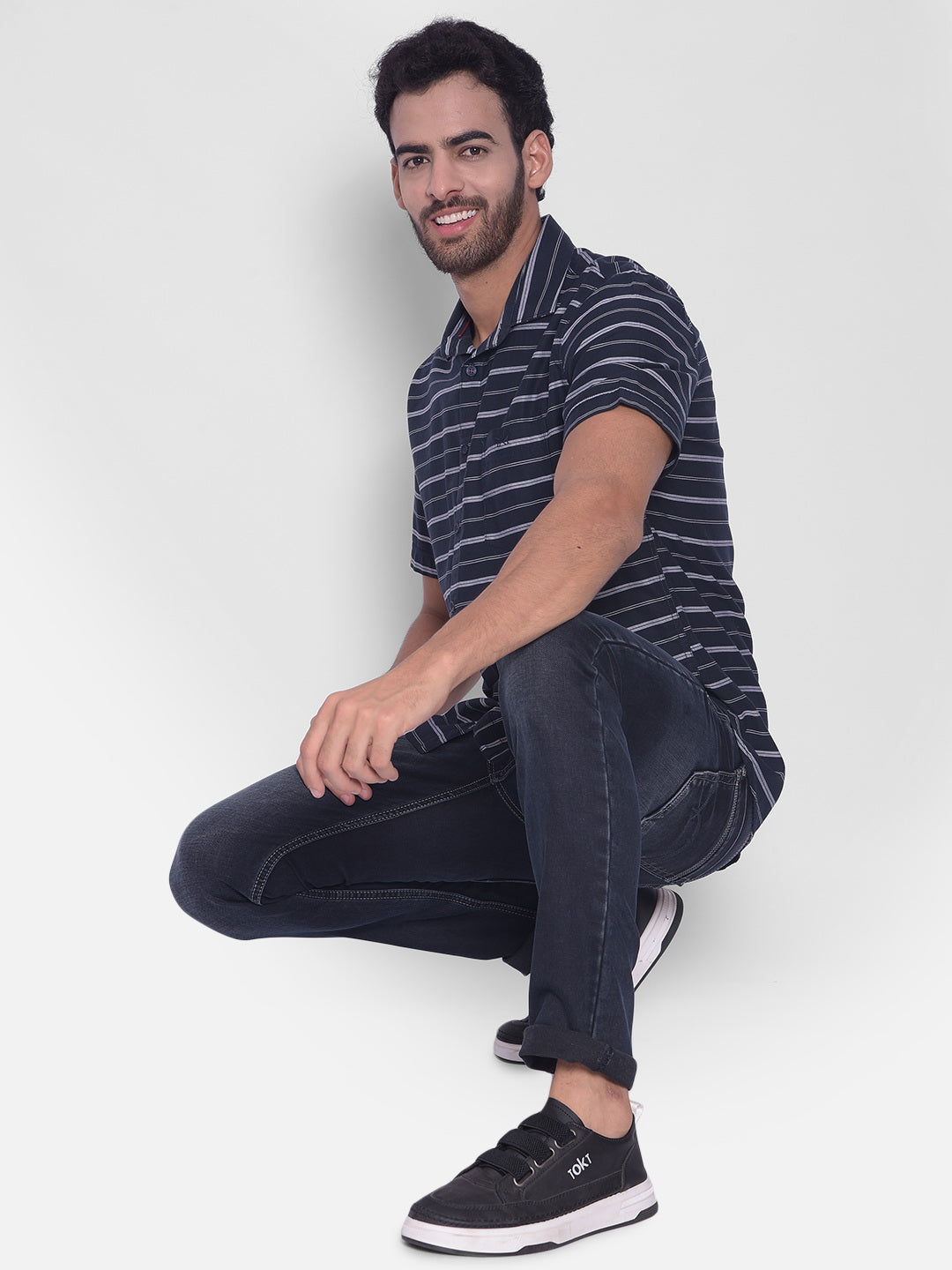 Navy Blue Striped Shirt-Mens Shirts-Crimsoune Club