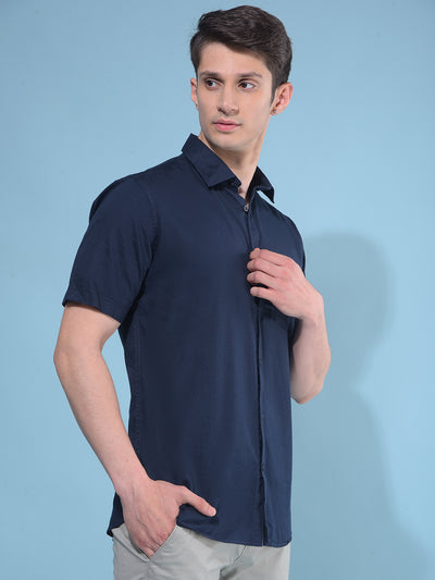 Navy Blue 100% Cotton Shirt-Men Shirts-Crimsoune Club