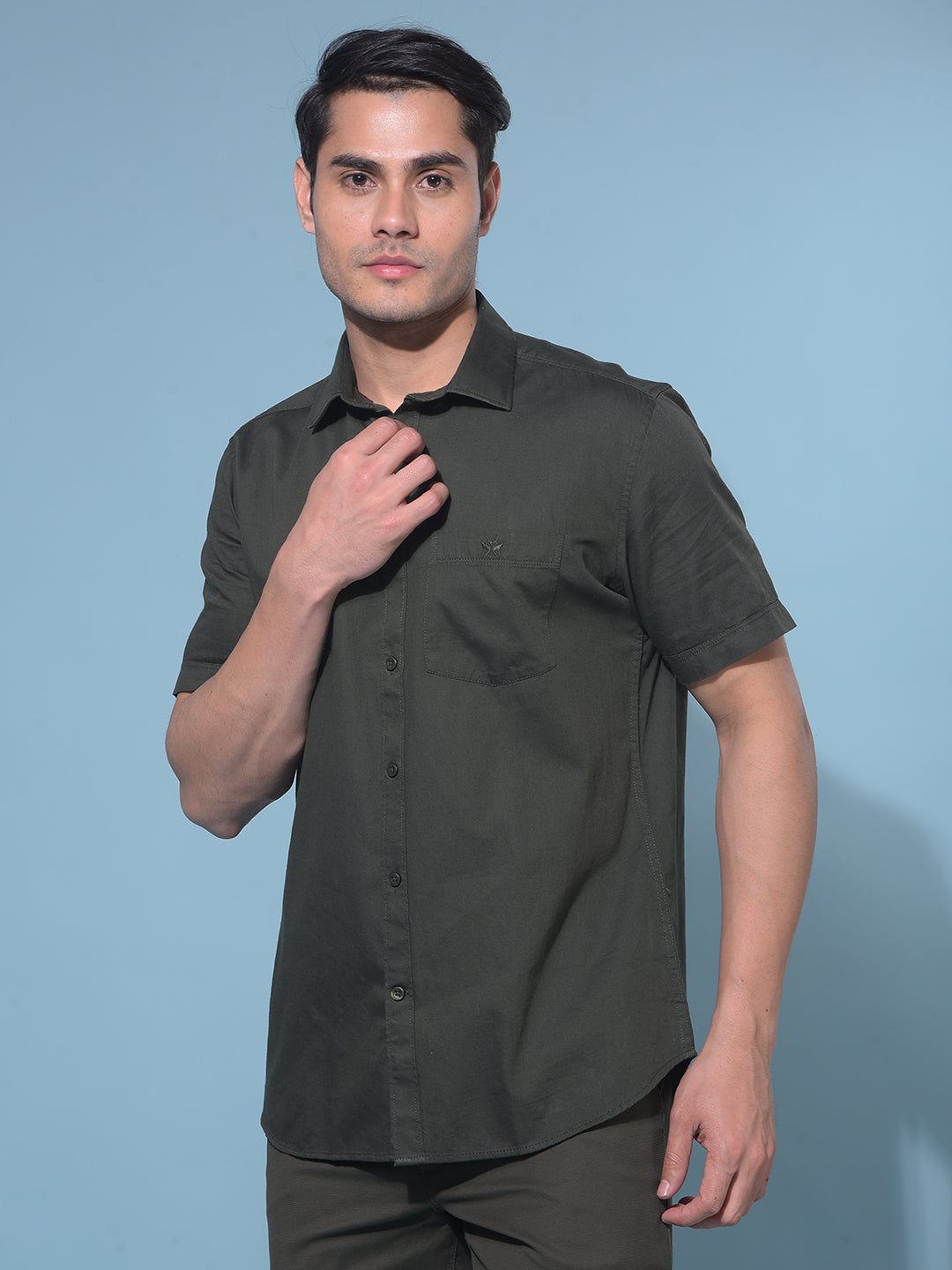 Green 100% Cotton Shirt-Men Shirts-Crimsoune Club