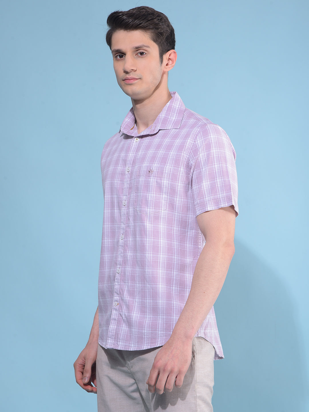 Purple Tartan Check 100% Cotton Shirt-Men Shirts-Crimsoune Club