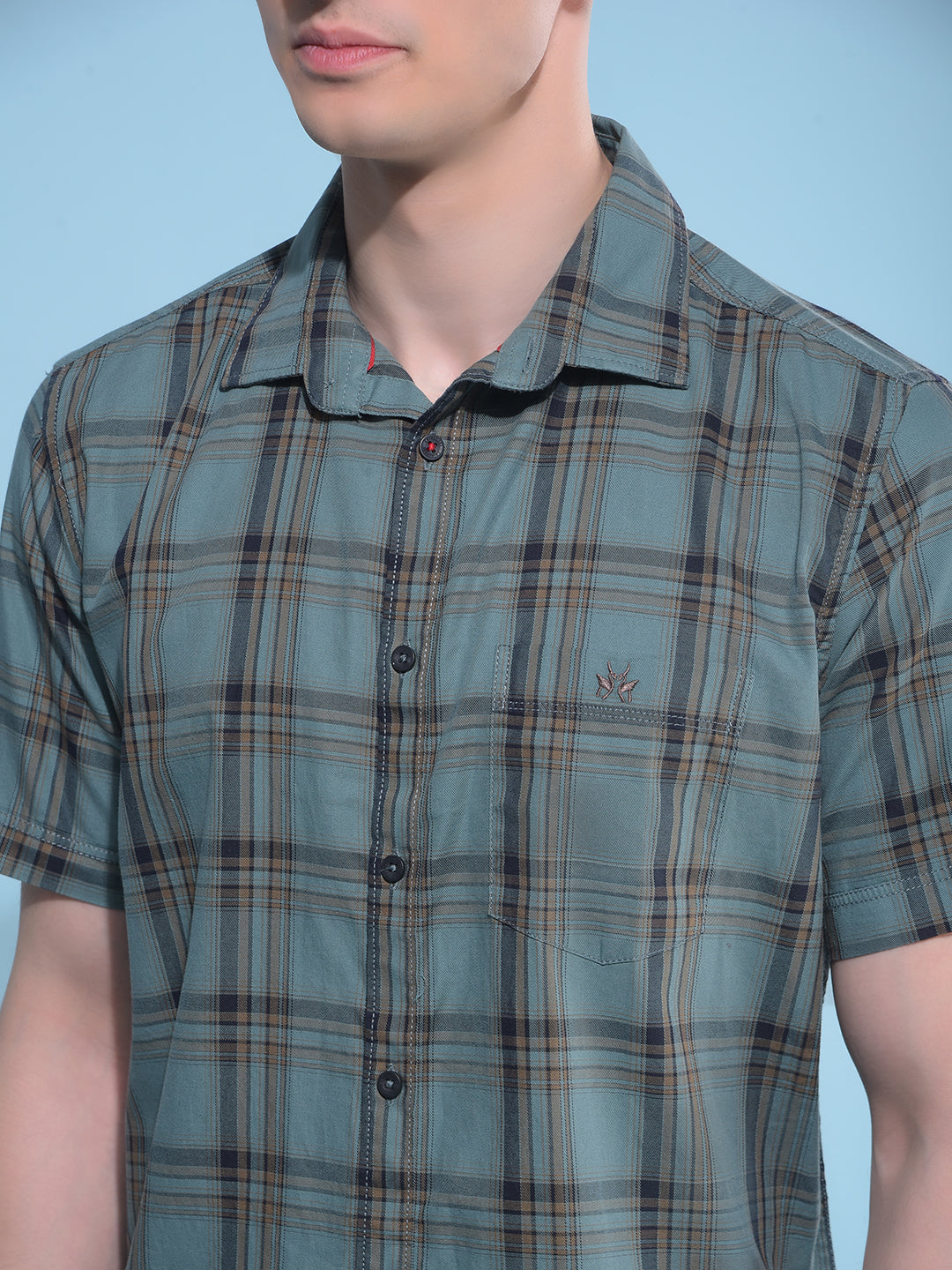 Blue Tartan Check 100% Cotton Shirt-Men Shirts-Crimsoune Club