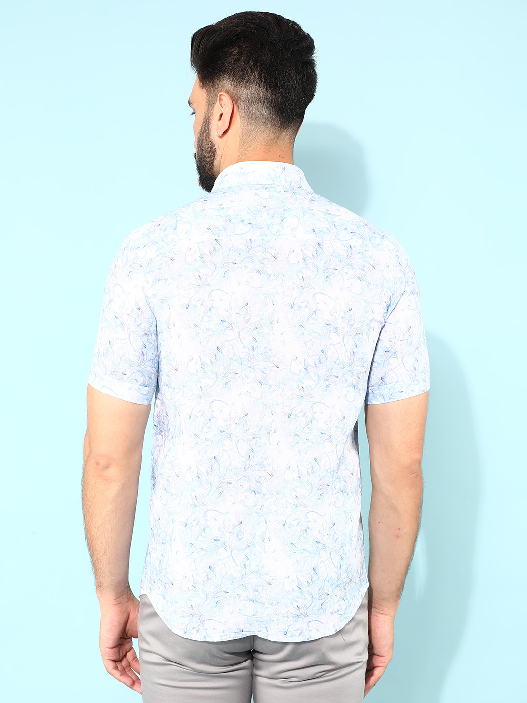 Blue 100% Cotton Floral Print Shirt-Men Shirts-Crimsoune Club