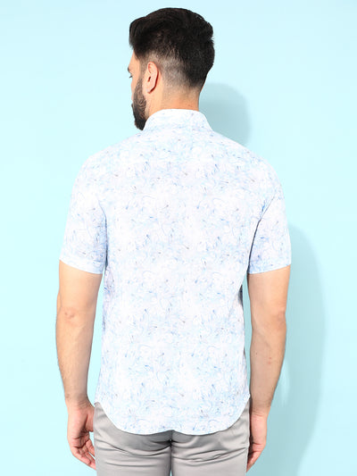 Blue 100% Cotton Floral Print Shirt-Men Shirts-Crimsoune Club