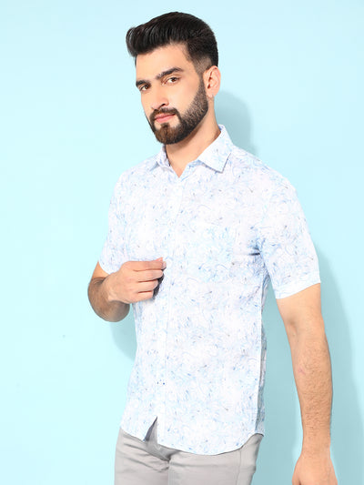 Blue 100% Cotton Floral Print Shirt-Men Shirts-Crimsoune Club