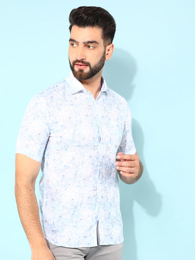 Blue 100% Cotton Floral Print Shirt-Men Shirts-Crimsoune Club