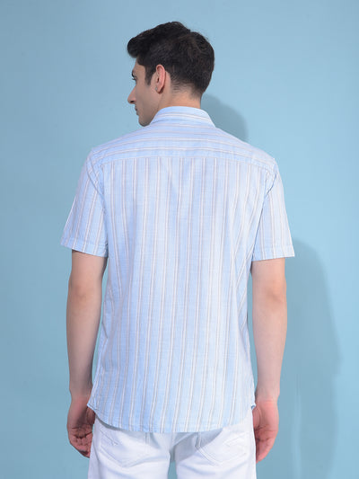 Blue Vertical Striped 100% Cotton Shirt-Men Shirts-Crimsoune Club