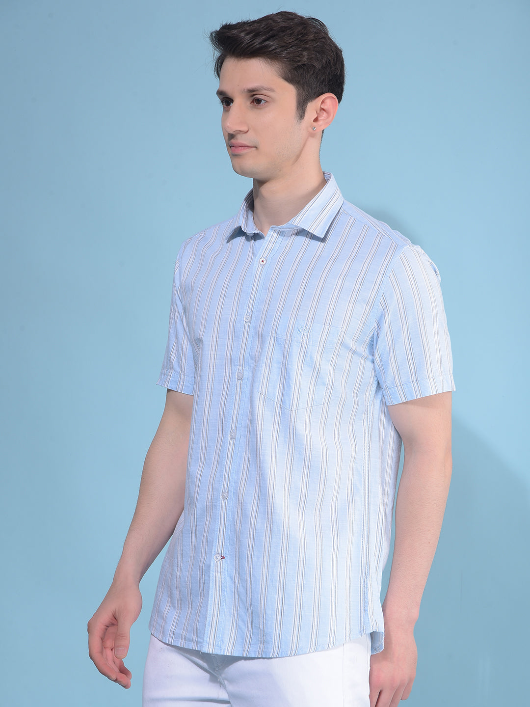 Blue Vertical Striped 100% Cotton Shirt-Men Shirts-Crimsoune Club