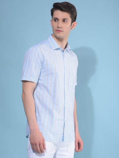 Blue Vertical Striped 100% Cotton Shirt-Men Shirts-Crimsoune Club