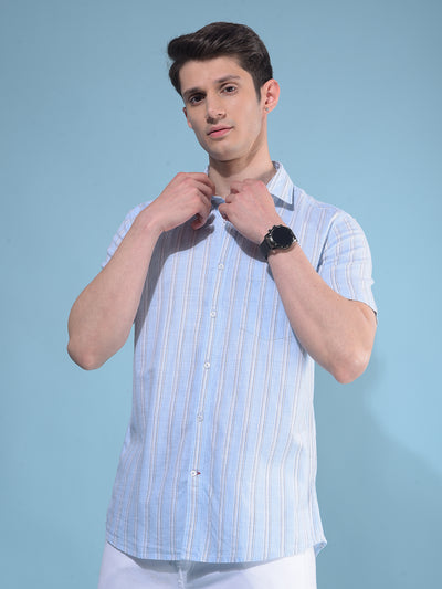 Blue Vertical Striped 100% Cotton Shirt-Men Shirts-Crimsoune Club