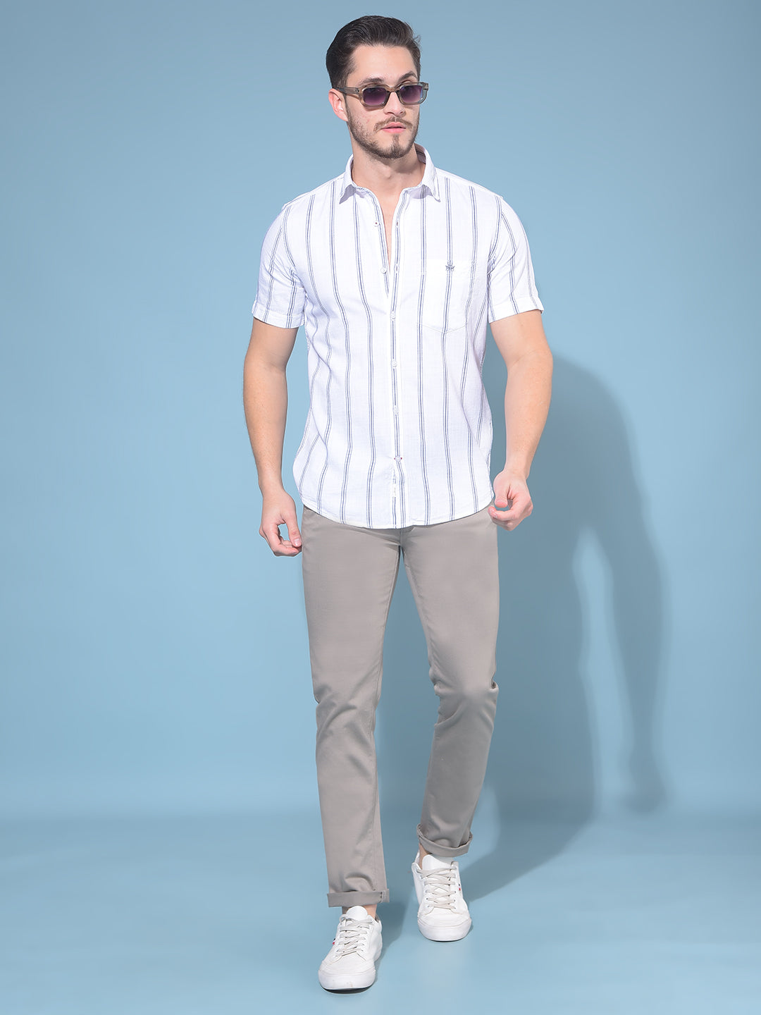 White Vertical Striped 100% Cotton Shirt-Men Shirts-Crimsoune Club